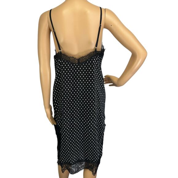 Free People Margot Slip Dress Black Polka Dot Crinkle Lace Trim Midi Size 2 - Picture 5 of 12
